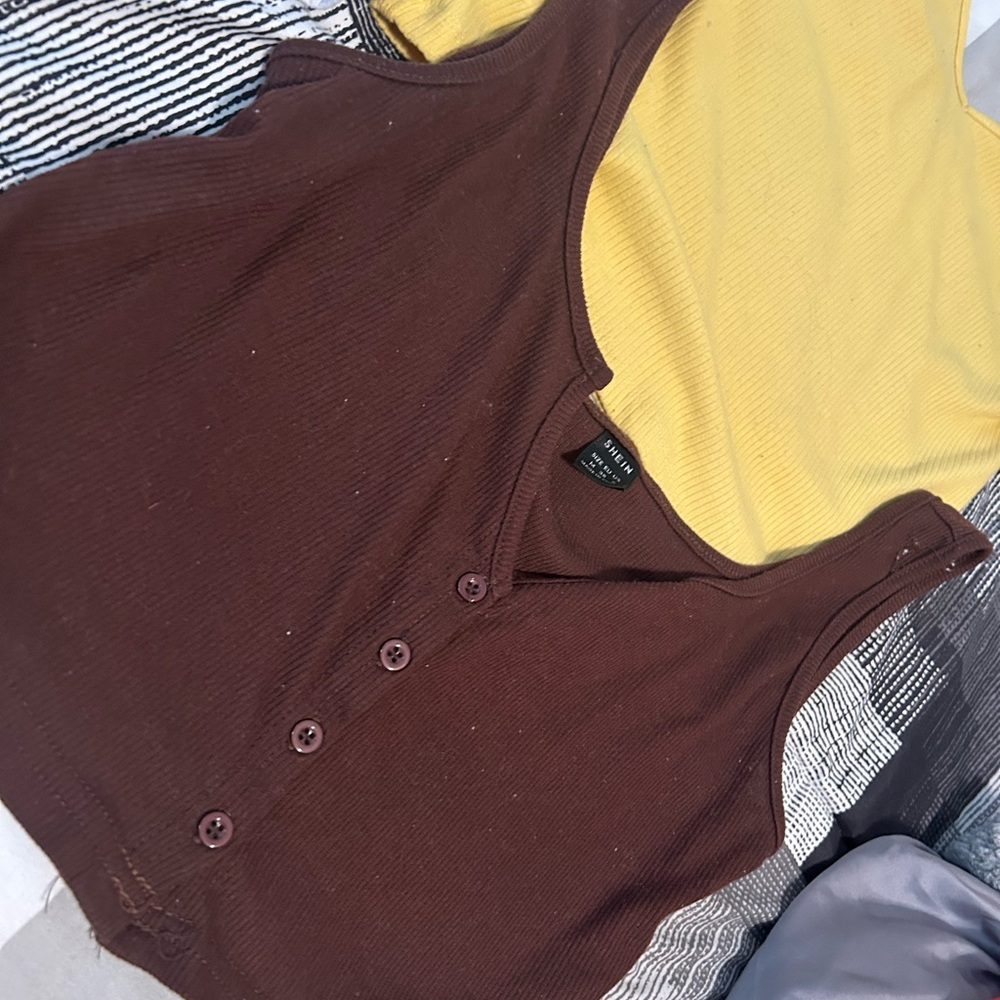 4/$15⚡️SHEIN Brown Button-Up Tank Top